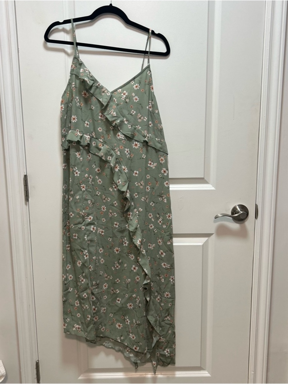 Hem & Thread Green Floral Slip Dress with Pink Blooms